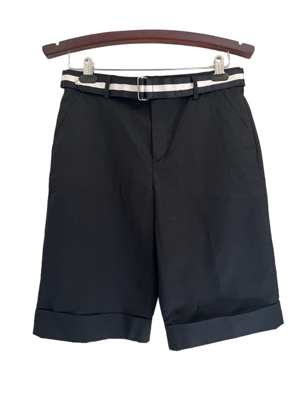Ralph Lauren Black  High Waist Burmuda Shorts with White-Striped Belt size 4
